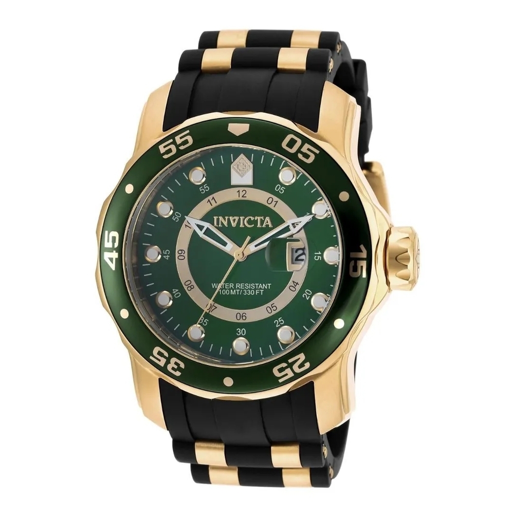 Invicta Black and Gold Watch with Green Dial